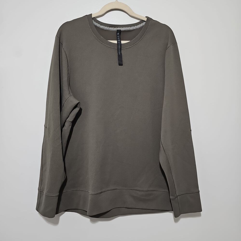Lululemon Shift Stitch Crew Mens XL Army Green Waffle Knit Sweat Wicking - Picture 7 of 10